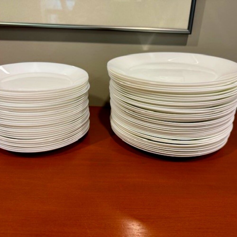 36 Dinner Plates and 30 Side Plates (White)